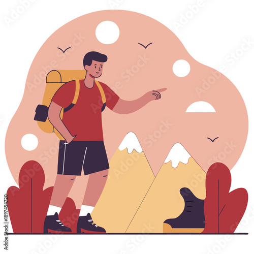 Focused Hiker Exploring the Mountains: Adventure, Backpacking, Travel, Outdoor Recreation, Nature, and Ecotourism Concept