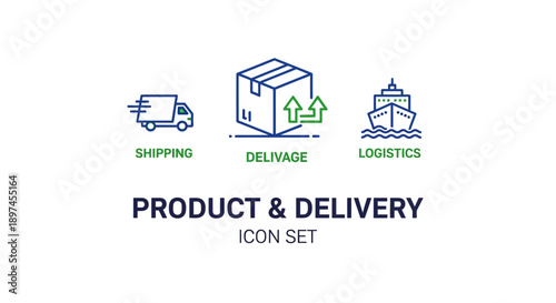 Product Delivery Icon Set: Shipping, Logistics