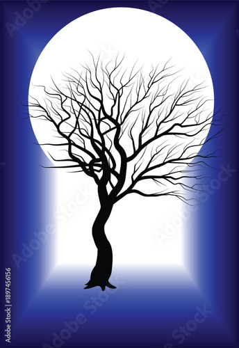 Dramatic Tree Silhouette Under Full Moon
