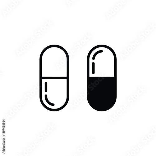 Free Download Two capsule pills one empty and one filled in a simple outline design - GFXLoad