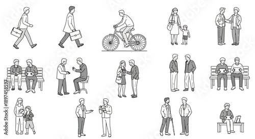 diverse people engaged in various daily activities illustrating modern social interaction human connection lifestyle and technology.