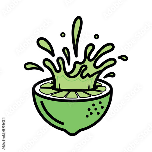 Fresh lime splashing out of a halved citrus fruit illustration