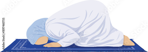 Muslim Family Performing Salah Together, Faceless Flat Vector Illustration