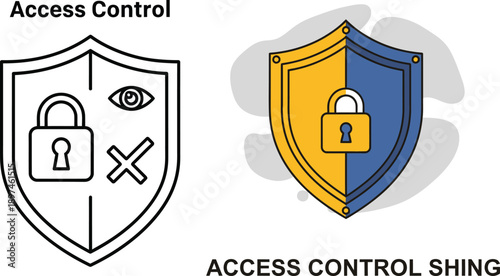 Illustrative digital security shields symbolizing robust access control and data protection, featuring padlock icons for online privacy, system integrity, and digital safety