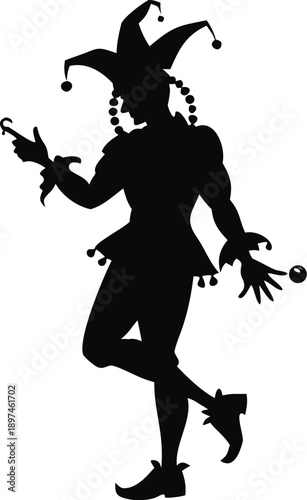 Silhouette Of A Jester Wearing A Hat With Bells
