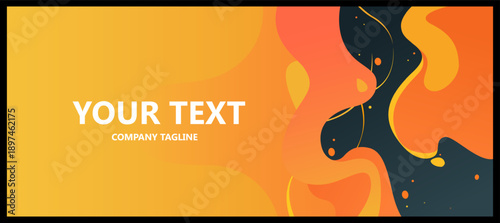 Abstract orange and yellow fluid wave background with liquid shapes and copy space