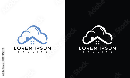 Modern Cloud Home Logo Design for Real Estate Smart Tech Digital Property Services.