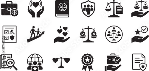 Business ethics icon set in vector EPS style for corporate values, compliance, trust, law, and governance