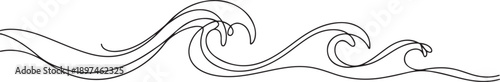 Sea waves set in one line drawing art.one line icon illustration in white Background.