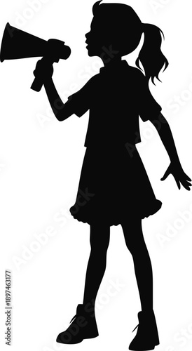 Silhouette Of A Girl Holding A Megaphone