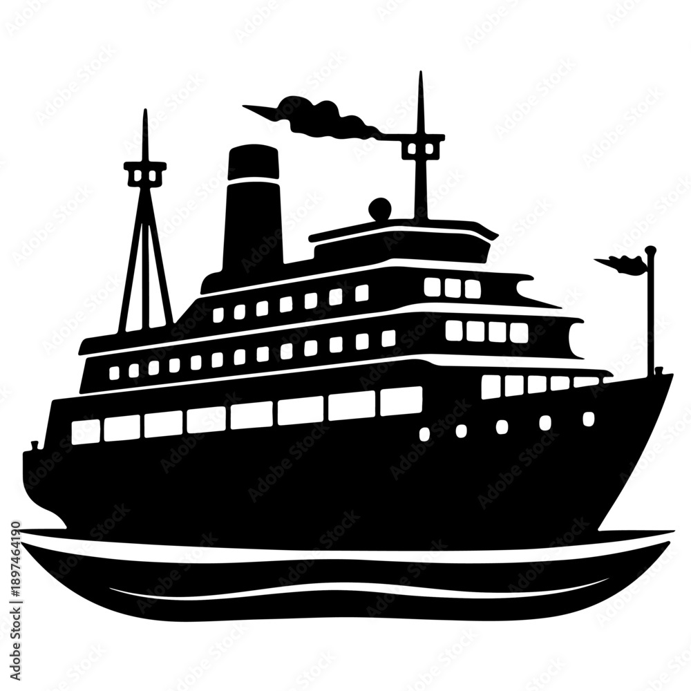 Obraz premium Black cruise ship silhouette vector