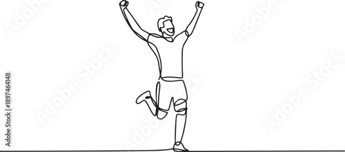 athlete football player score a goal rejoice run line art. one line Art icon drawing vector