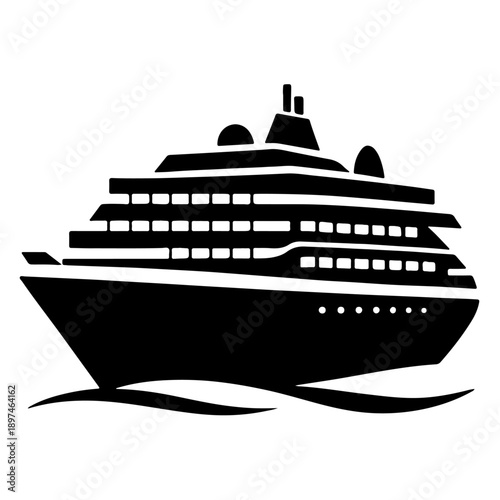 Black cruise ship silhouette vector