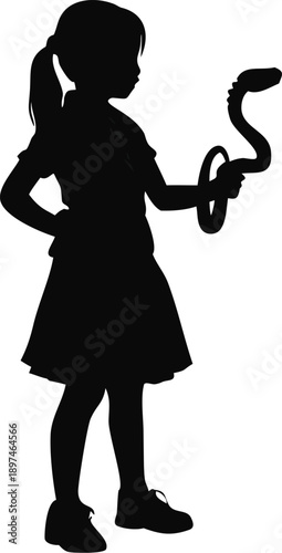 Silhouette Of A Girl Holding A Fake Snake