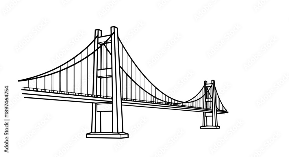 Fototapeta premium Suspension bridge line art illustration