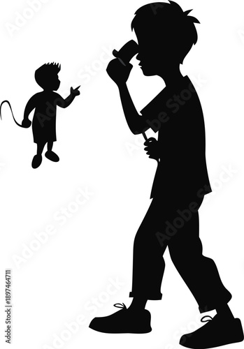 Boy Playing A Prank Call On A Phone Silhouette