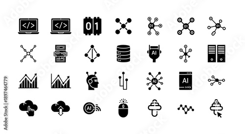 Technology digital data ai icons