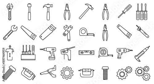 Tools line icons set