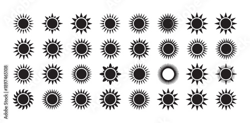 Black Sun vector set, Collection in Flat Minimal Style, Sun Symbol Icon Isolated on White Background, vector illustration eps 10