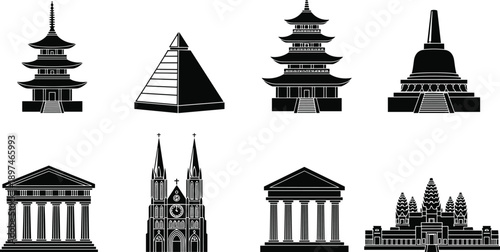 set of silhouettes of houses