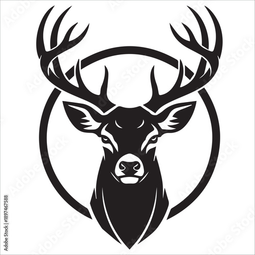 Majestic Deer Head Silhouette with Antlers Art
