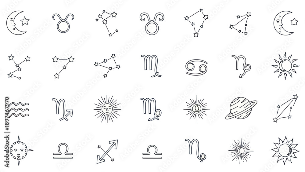 Fototapeta premium Hand Drawn Zodiac Signs and Constellations Collection - Astrology Symbols