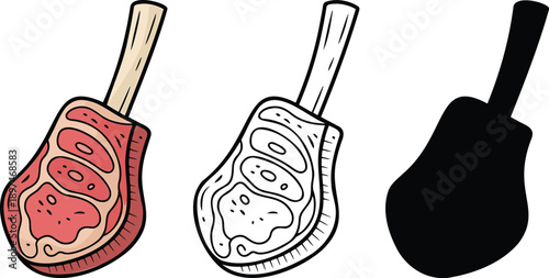 Raw meat silhouette & Outline and illustration set isolated on transparent background