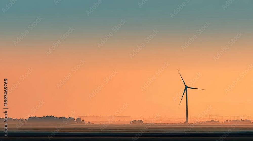 Obraz premium Wind turbine silhouette against vibrant sunset sky energy generation concept
