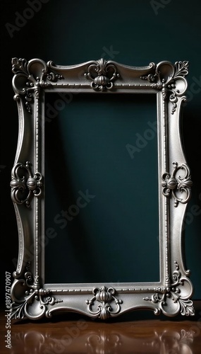 Wallpaper Mural Ornate silver picture frame, weathered, dark background , photography, home decor, old silver frame Torontodigital.ca