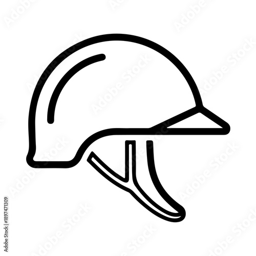 Minimalist line art vector illustration of a classic leather motorcycle helmet with visor, side detail, and chin strap - clean outline design for branding, sports, or adventure themes