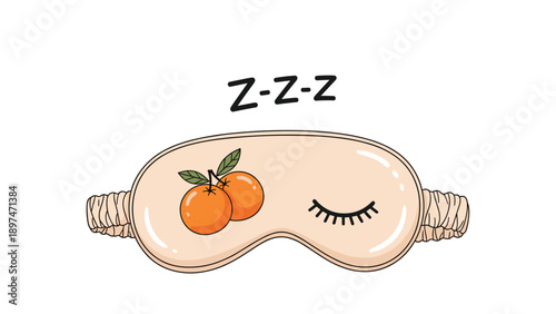 Comfortable pink sleeping mask featuring a cute orange fruit design and a closed eye illustration with sleep symbols above.