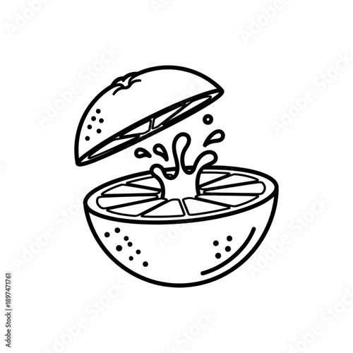 Juicy citrus fruit splashing juice from halved lemon in illustration