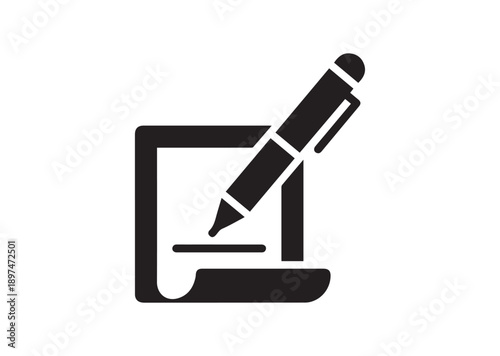 Pen signing a contract Icon, Editable Solid Vector Illustration