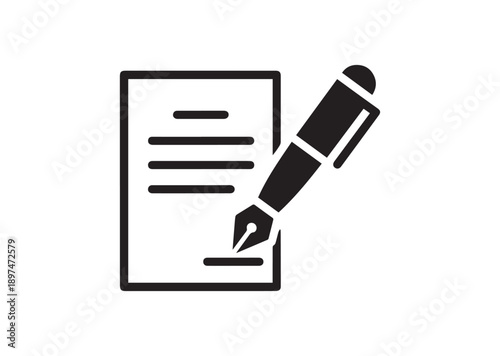 Pen signing a contract Icon, Editable Solid Vector Illustration