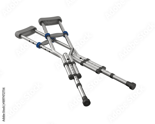 Crutches on white background. Isolated 3D illustration