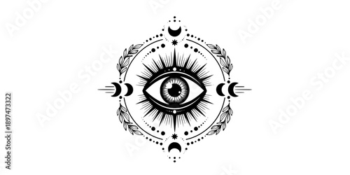 Mystic Evil Eye Geometric Sun T-Shirt Design