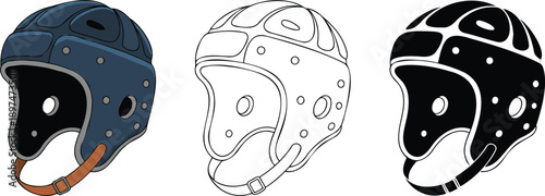 Rugby headguard silhouette & Outline and illustration set isolated on transparent background
