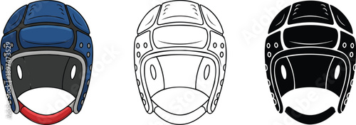 Rugby headguard silhouette & Outline and illustration set isolated on transparent background