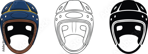 Rugby headguard silhouette & Outline and illustration set isolated on transparent background