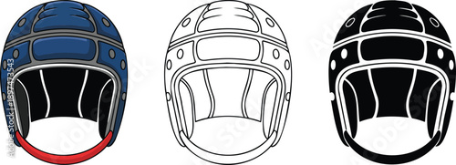 Rugby headguard silhouette & Outline and illustration set isolated on transparent background