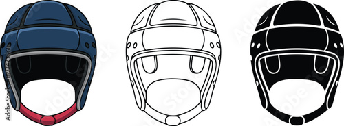 Rugby headguard silhouette & Outline and illustration set isolated on transparent background