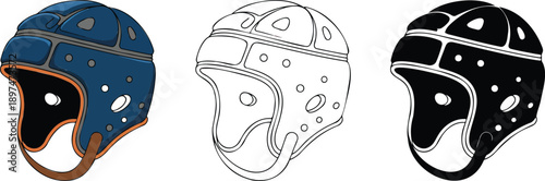 Rugby headguard silhouette & Outline and illustration set isolated on transparent background