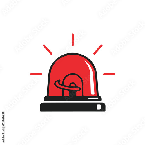 Modern flat design emergency police beacon light with silhouette of police officer, glowing red vector illustration, minimalist style, safety and law enforcement symbol