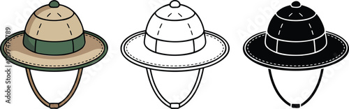 Safari hat silhouette & Outline and illustration set isolated on transparent background