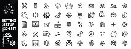 Setting & Setup icon set. Containing Configuration, option, settings, control , and more. editable stroke. vector illustration