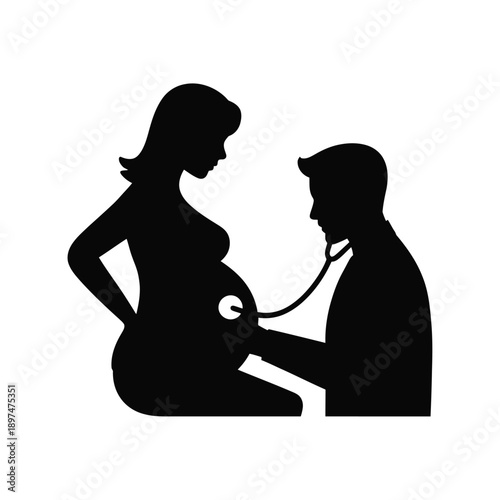 Pregnant woman consulting with a doctor about her baby's health isolated on white background, Vector, illustration