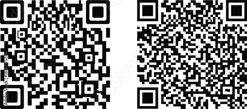 Two black qr codes on white background for scanning and encoding digital information quickly