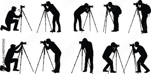 Diverse collection of family and group silhouettes walking jumping cheering and standing in nature isolated on white background for community design