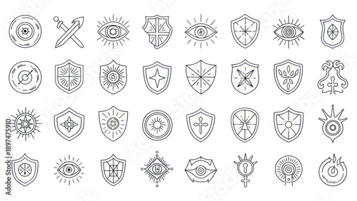 Esoteric Symbols Collection: Shields, Eyes, Swords, Alchemy Icons