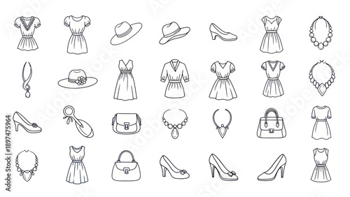 Fashion Accessories and Clothing Icons - Vector Illustration
